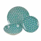 Komplet bordservering i farvet porcelæn 18 stykker - Indonesien Viadurini