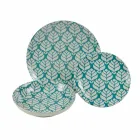 Komplet bordservering i farvet porcelæn 18 stykker - Indonesien Viadurini