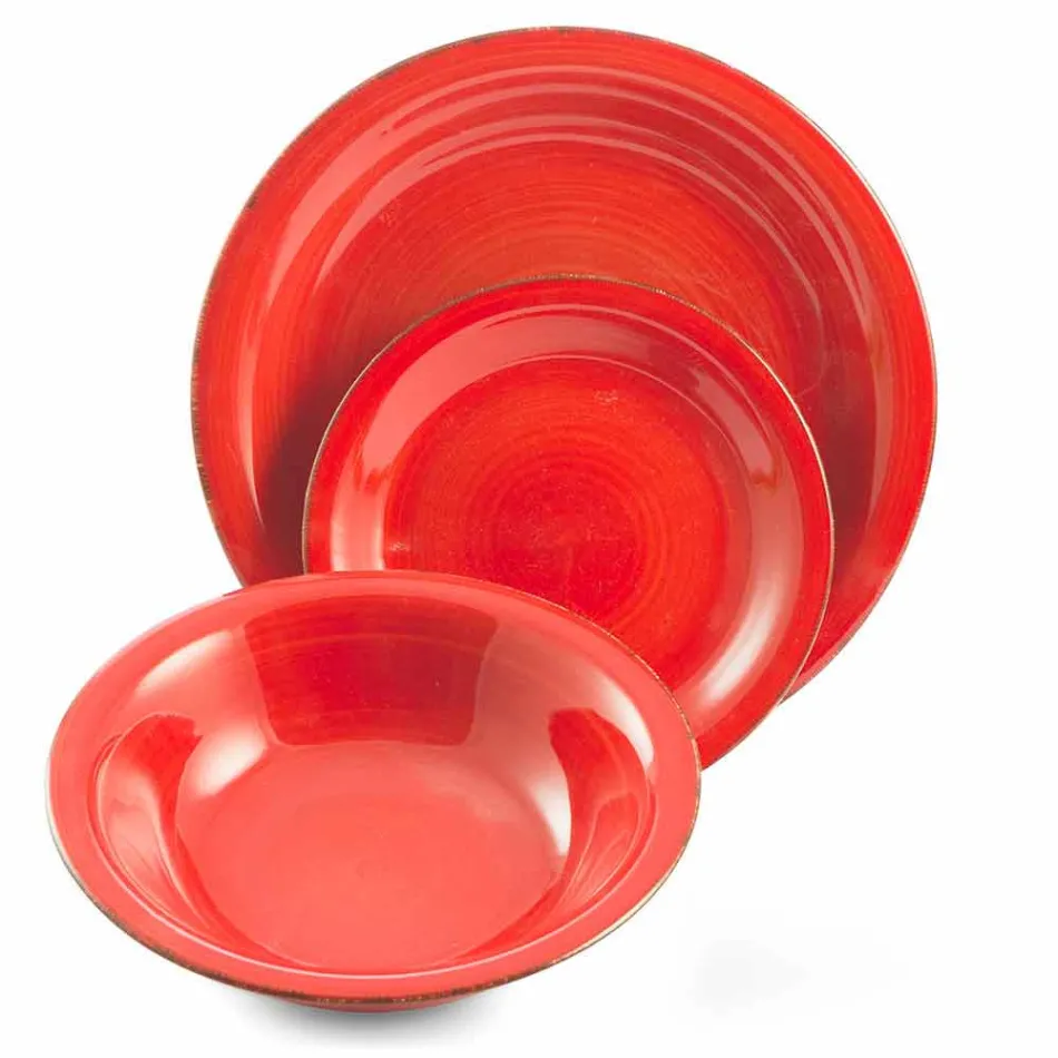 Service med farvede plader 18 stykker i moderne stentøj - Abruzzo Viadurini