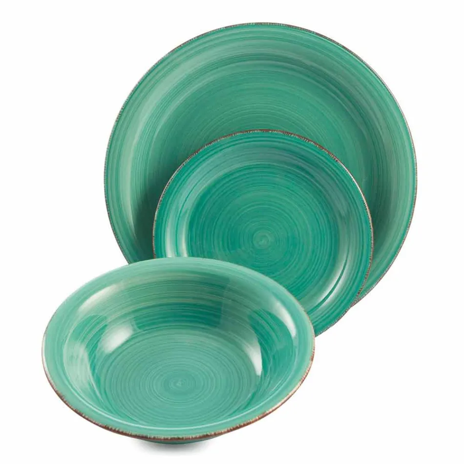 Service med farvede plader 18 stykker i moderne stentøj - Abruzzo Viadurini