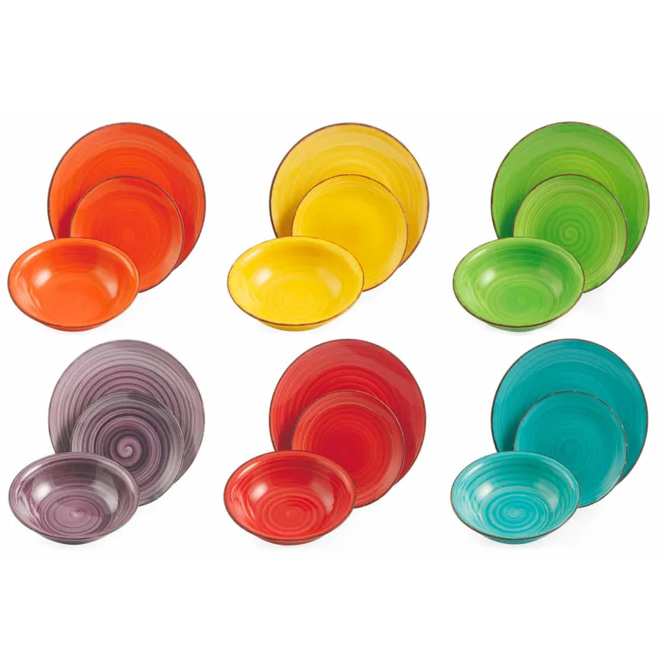 Service med farvede plader 18 stykker i moderne stentøj - Abruzzo Viadurini