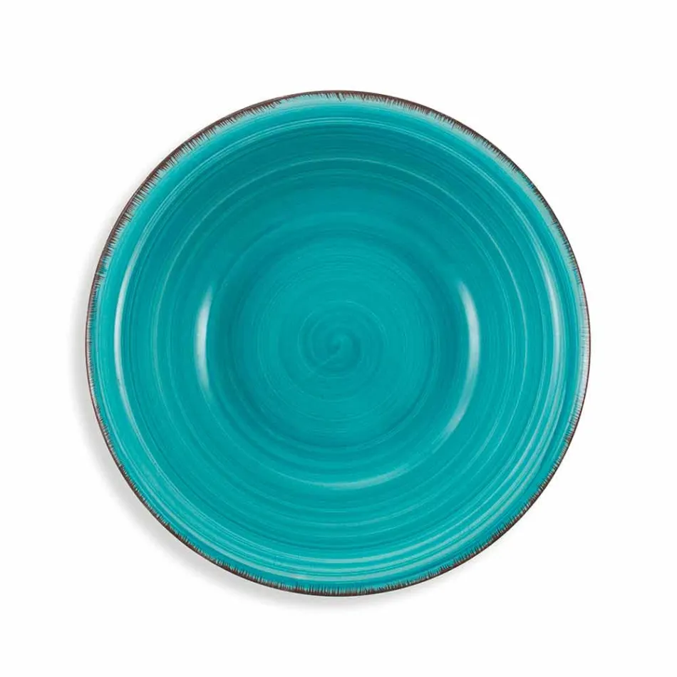 Service med farvede plader 18 stykker i moderne stentøj - Abruzzo Viadurini