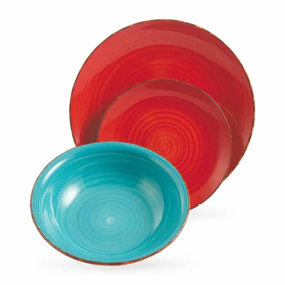 Service med farvede plader 18 stykker i moderne stentøj - Abruzzo Viadurini