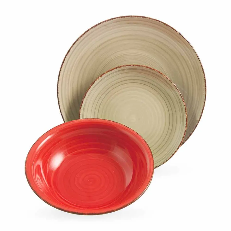 Service med farvede plader 18 stykker i moderne stentøj - Abruzzo Viadurini