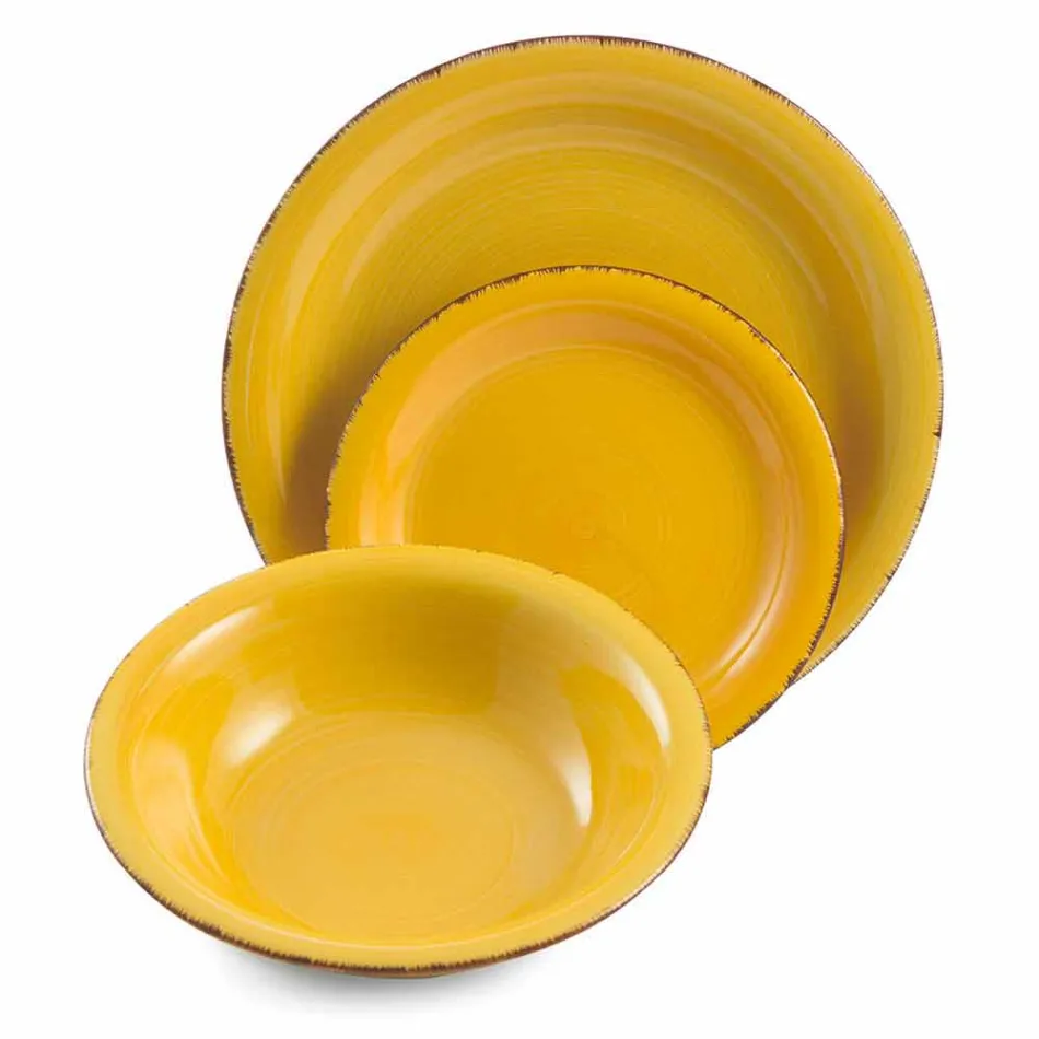 Service med farvede plader 18 stykker i moderne stentøj - Abruzzo Viadurini