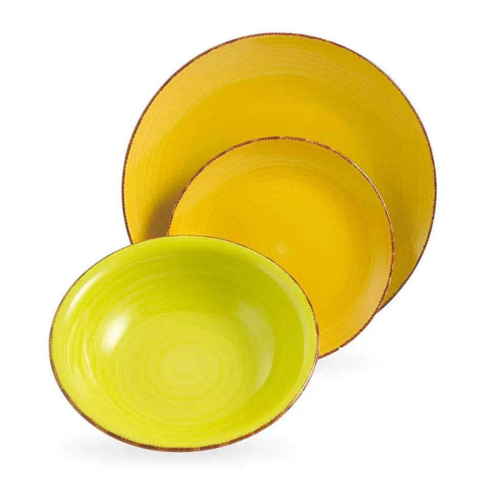 Service med farvede plader 18 stykker i moderne stentøj - Abruzzo Viadurini