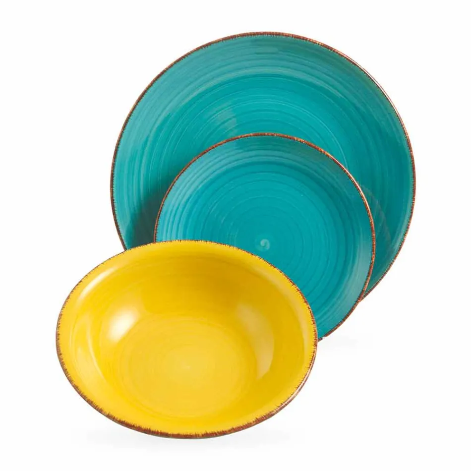 Service med farvede plader 18 stykker i moderne stentøj - Abruzzo Viadurini