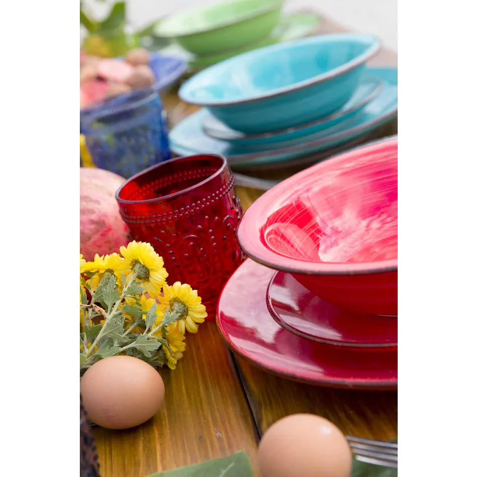 Service med farvede plader 18 stykker i moderne stentøj - Abruzzo Viadurini