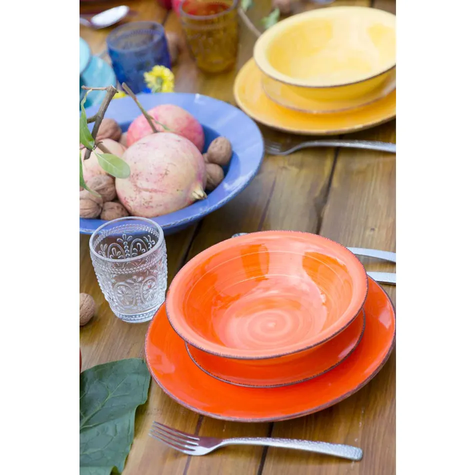 Service med farvede plader 18 stykker i moderne stentøj - Abruzzo Viadurini