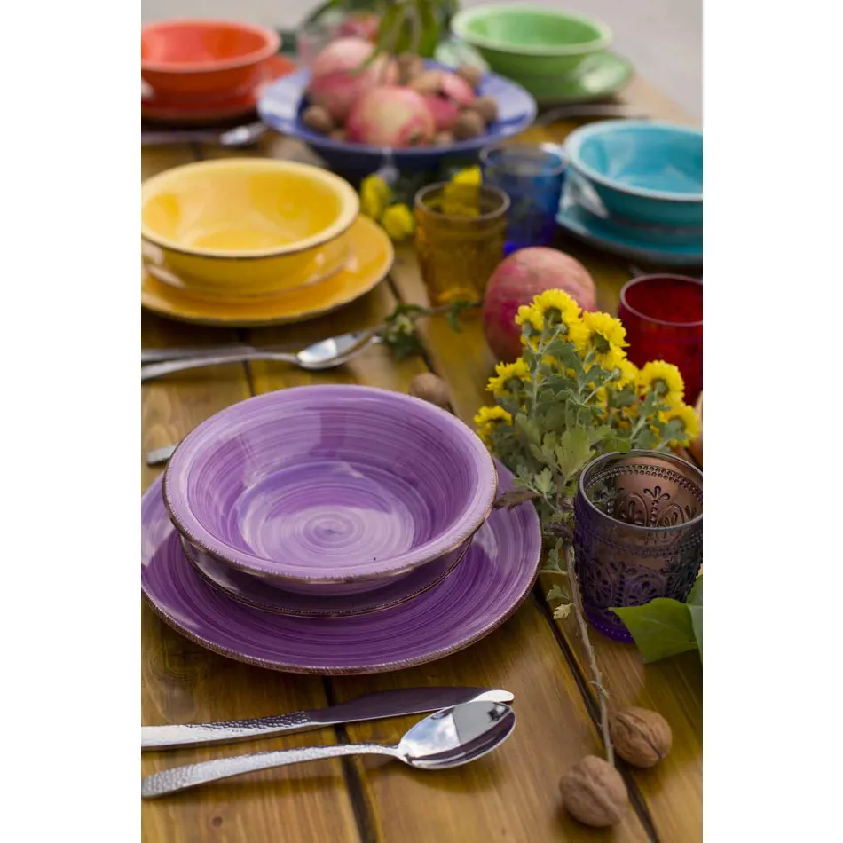 Service med farvede plader 18 stykker i moderne stentøj - Abruzzo Viadurini