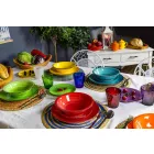 Service med farvede plader 18 stykker i moderne stentøj - Abruzzo Viadurini