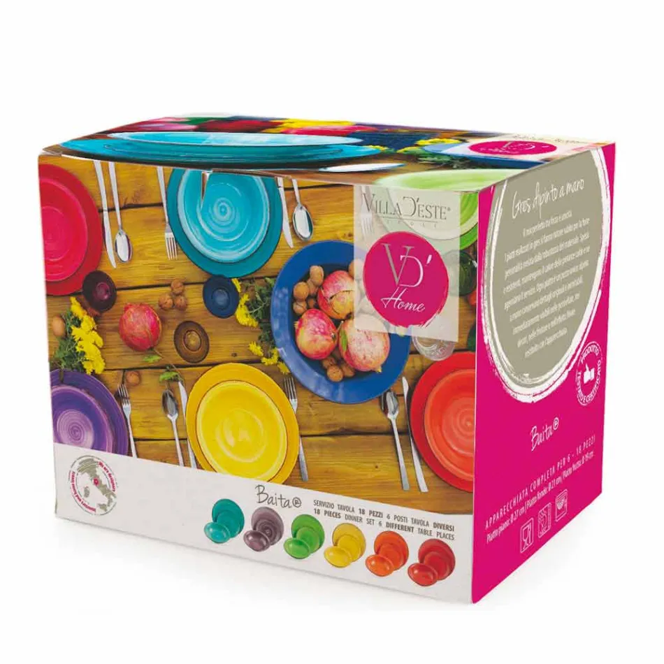 Service med farvede plader 18 stykker i moderne stentøj - Abruzzo Viadurini
