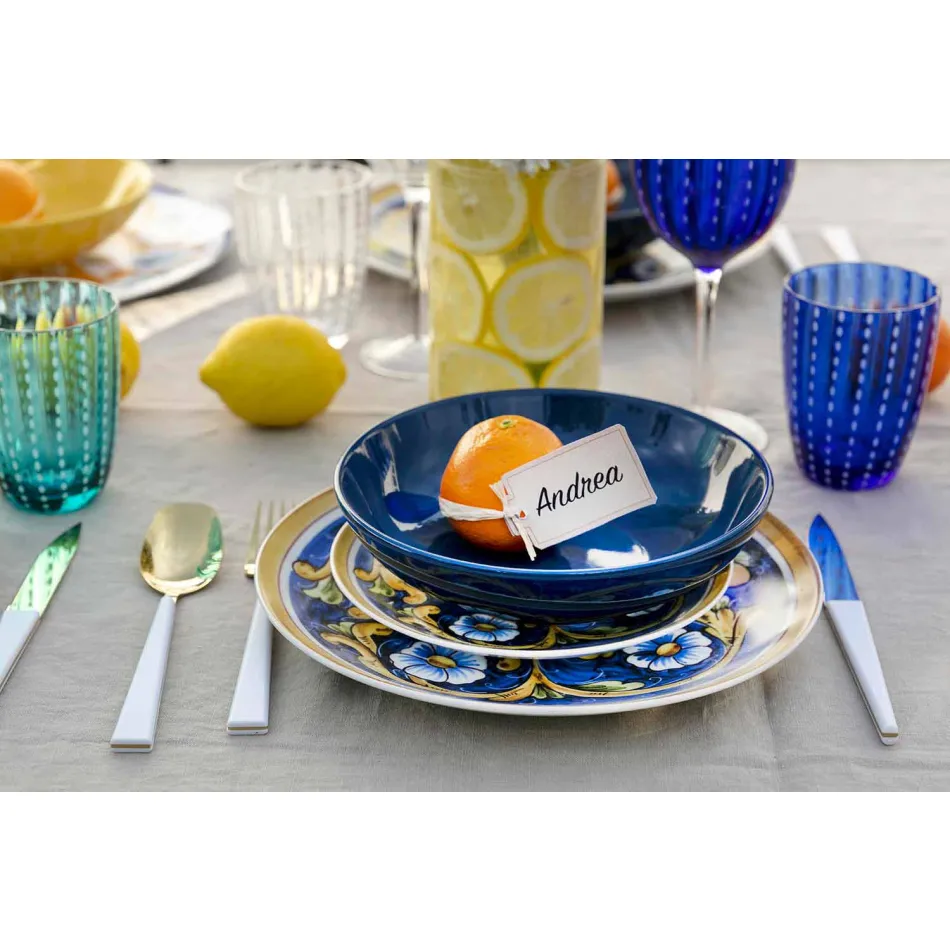 Servicefarvede og moderne retter Servise komplet sæt 18 stykker - Cefalu Viadurini