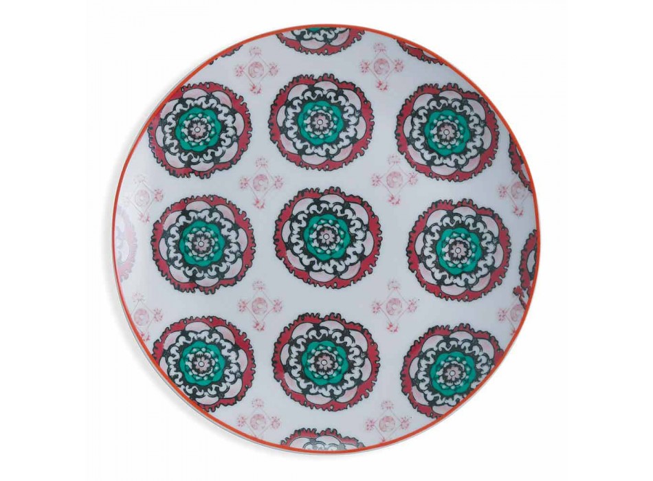 Sæt af moderne etniske farvede plader i porcelæn og stentøj 18 stykker - Istanbul Viadurini