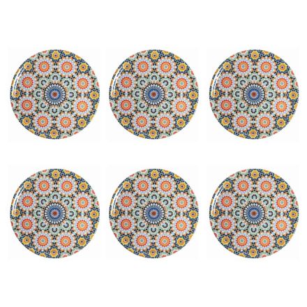 Dekoreret farvet porcelæn pizza tallerken service 6 stykker - Marokko Viadurini