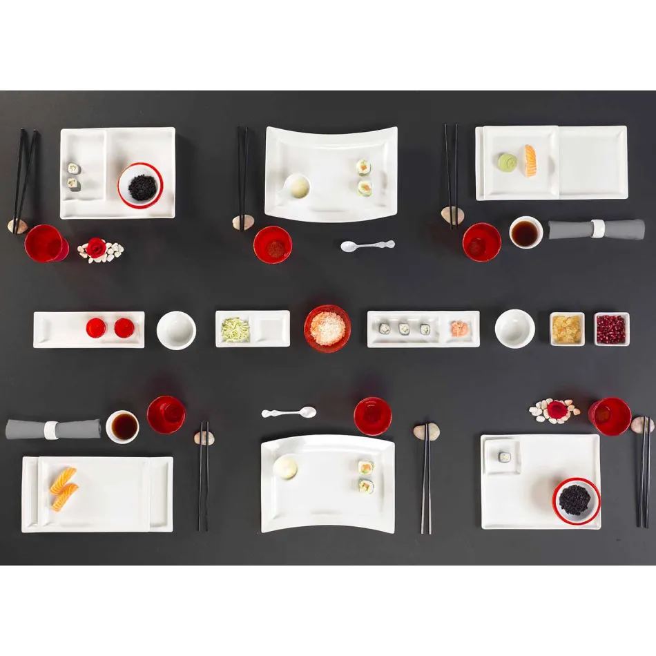 Hvid porcelæns moderne middagsplads sæt 25 stk - basal Viadurini