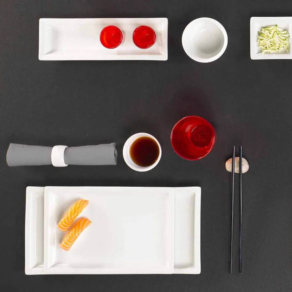 Hvid porcelæns moderne middagsplads sæt 25 stk - basal Viadurini