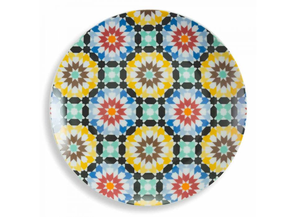 Farvede etniske middagsplader Sæt porcelæn og stentøj 18 Mad - Marokko Viadurini