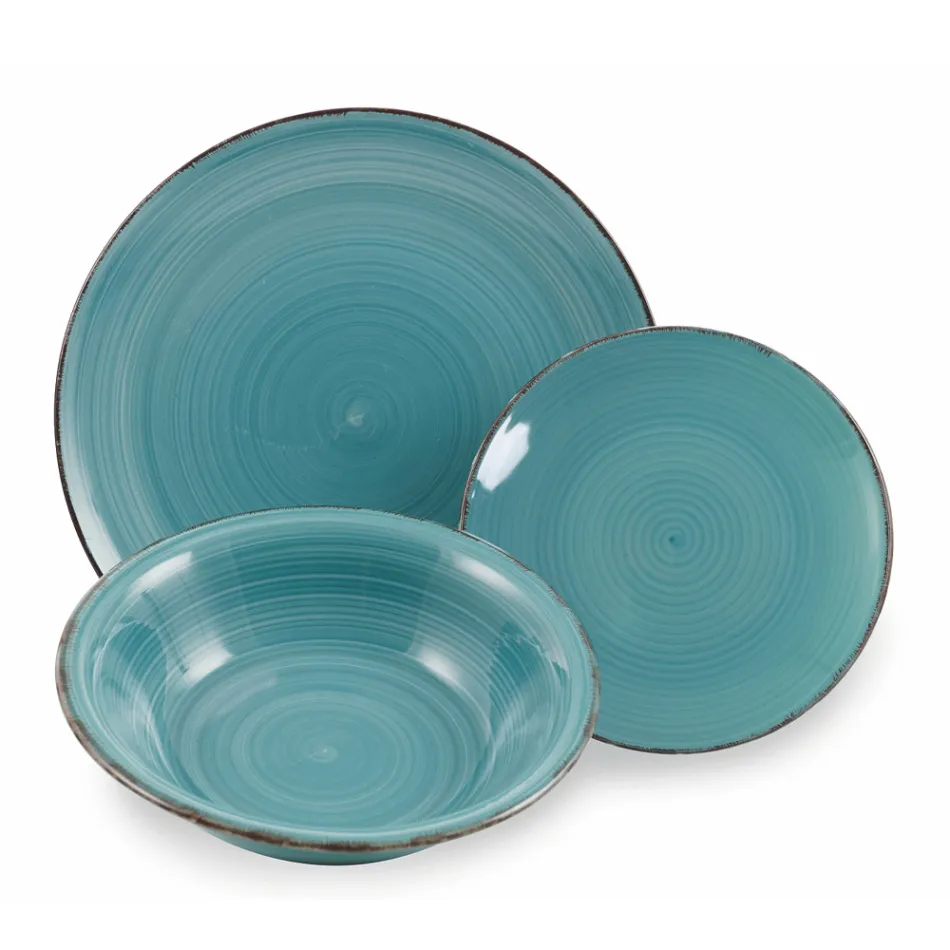 Spiseservice i hårde dolomitblå nuancer 18 stykker - Abruzzo Viadurini