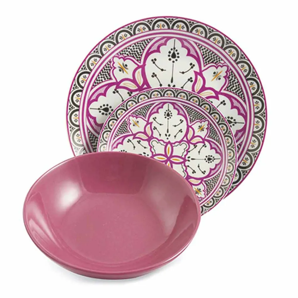 Service til etniske retter i porcelæn og farvet og moderne stentøj 18 stykker - Fez Viadurini