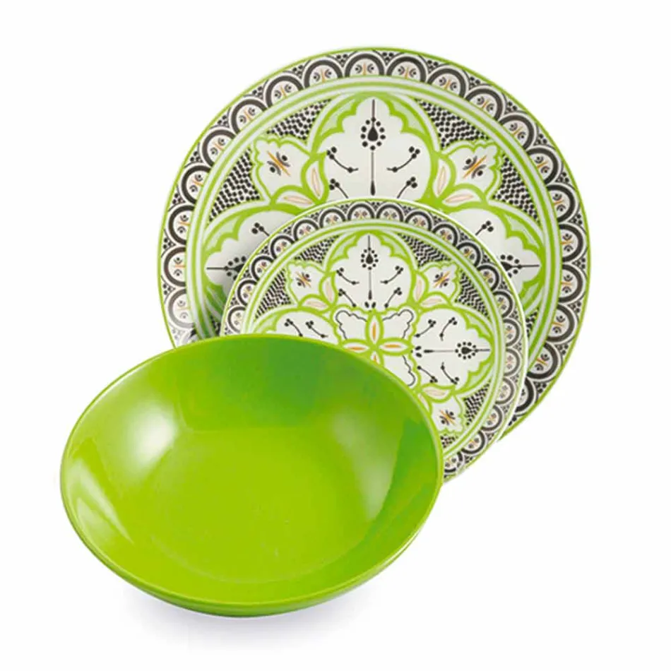 Service til etniske retter i porcelæn og farvet og moderne stentøj 18 stykker - Fez Viadurini