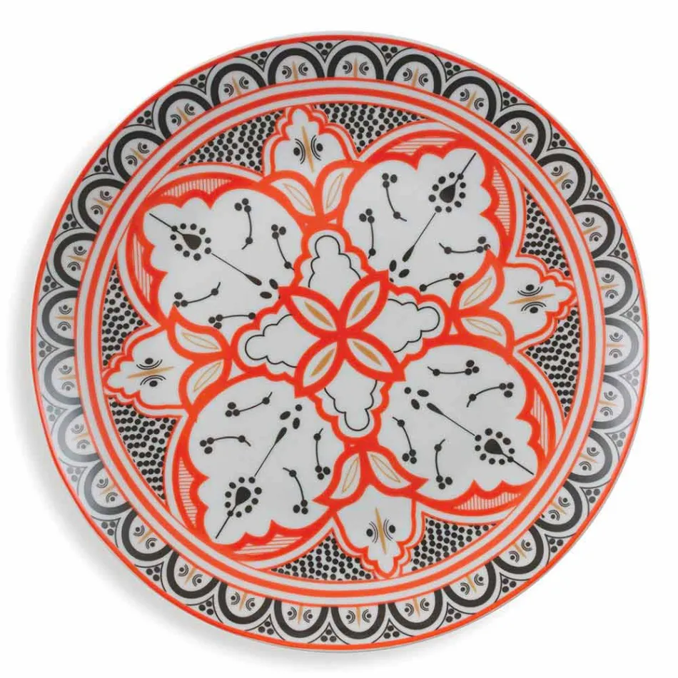 Service til etniske retter i porcelæn og farvet og moderne stentøj 18 stykker - Fez Viadurini