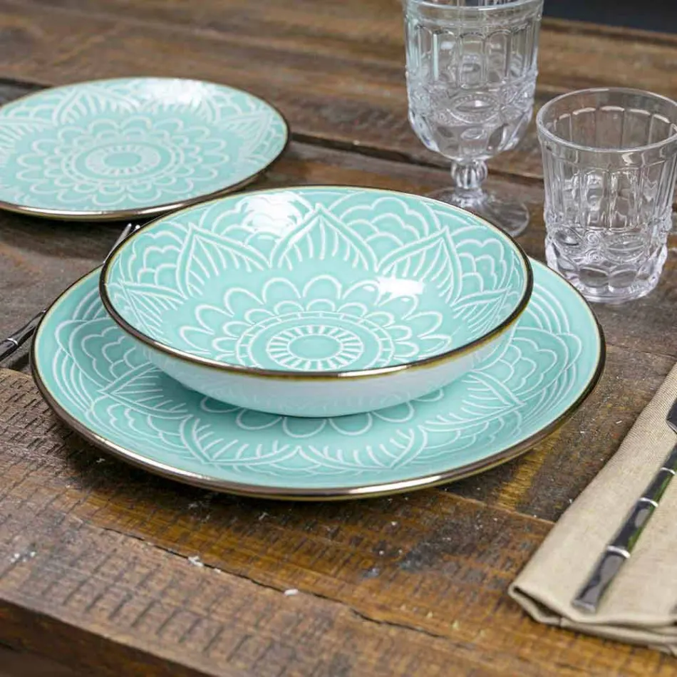 Retter service i hård Dolomitgrå, lyseblå eller blå 18 stykker - arabisk Viadurini