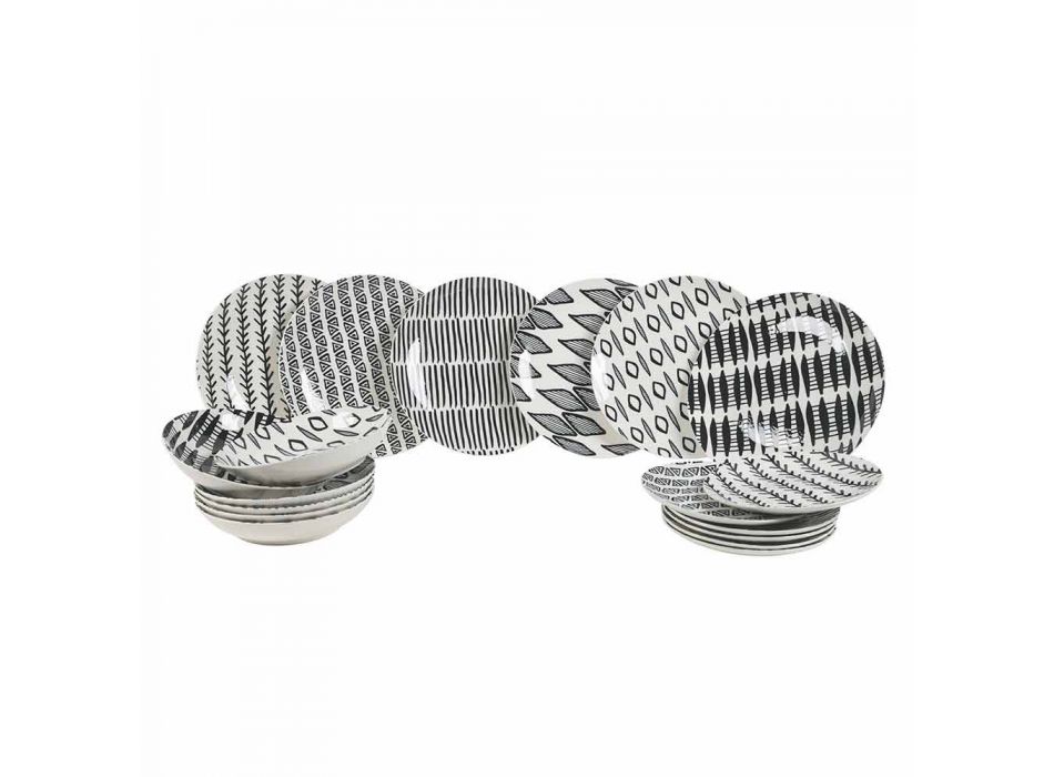 Elegant design sort / hvid porcelæn servise sæt 18 stykker - Tanzania Viadurini