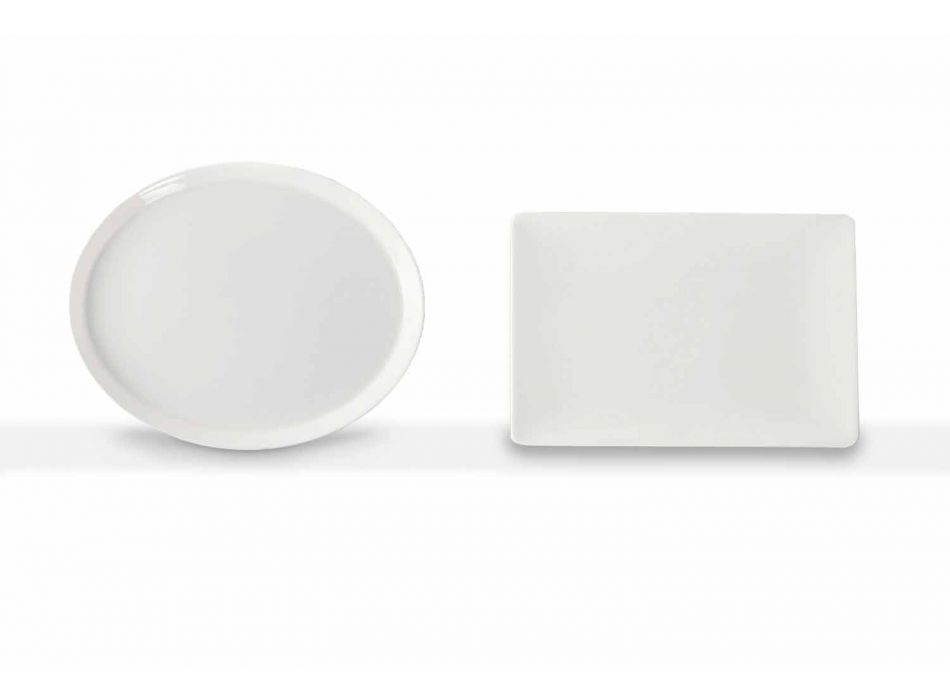 Middagspladesæt ovalt og rektangulært design 3 stykker i porcelæn - Egle Viadurini