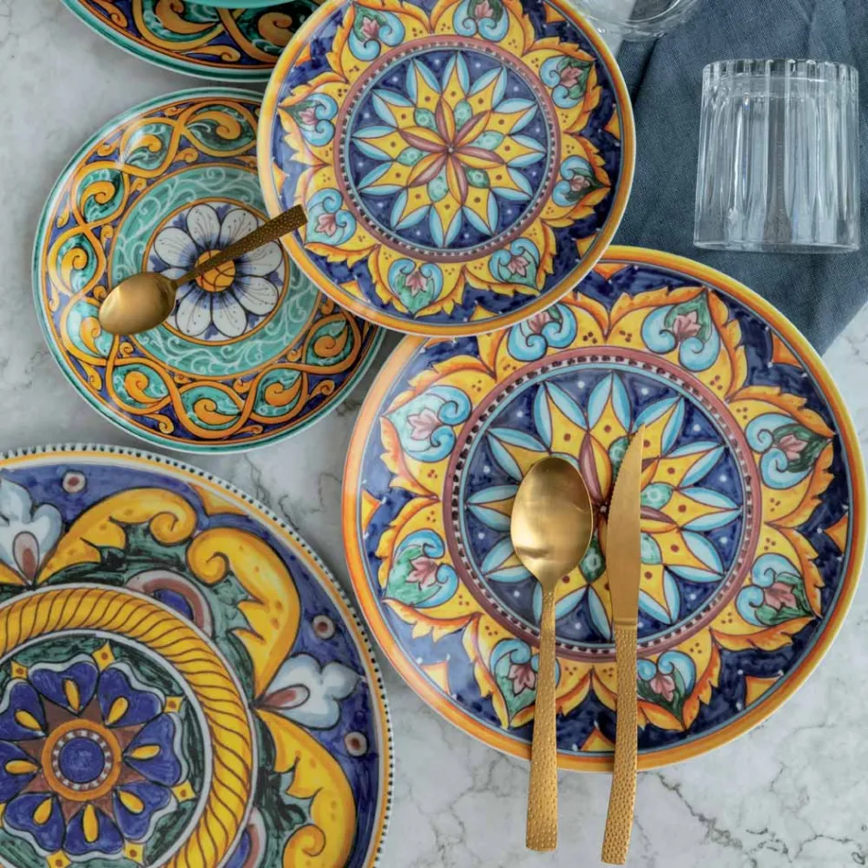 Tortoise Effect Satin Gold Steel Bestikssæt 24 dele - Rock Viadurini