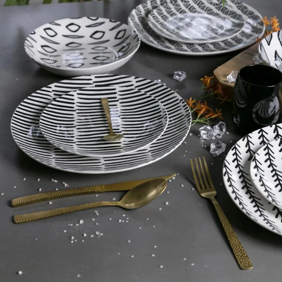 Tortoise Effect Satin Gold Steel Bestikssæt 24 dele - Rock Viadurini