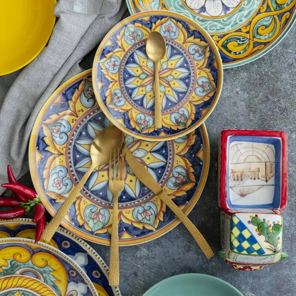 Tortoise Effect Satin Gold Steel Bestikssæt 24 dele - Rock Viadurini