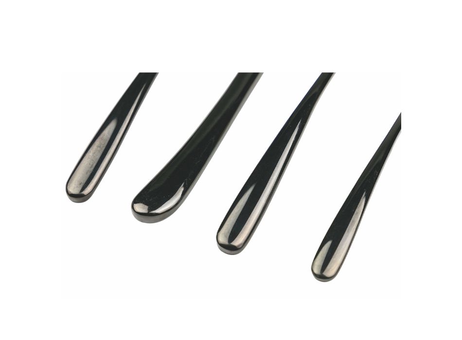 Blank sort stål bestiksæt afrundet design 24 stykker - Drop Viadurini
