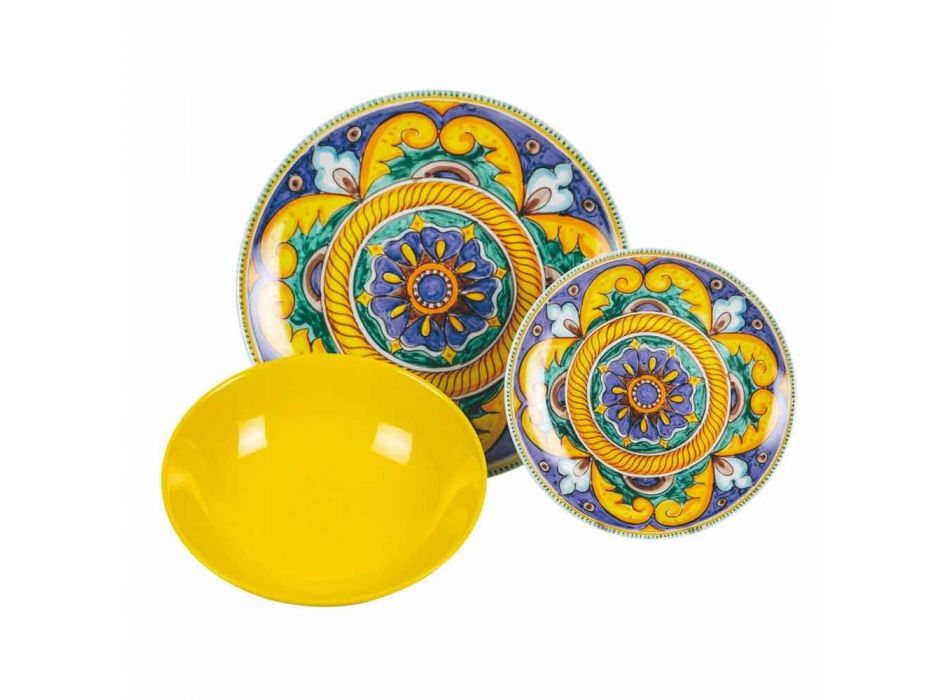 Komplet bordservering i porcelæn og farvet stentøj 18 stykker - Calabrien Viadurini
