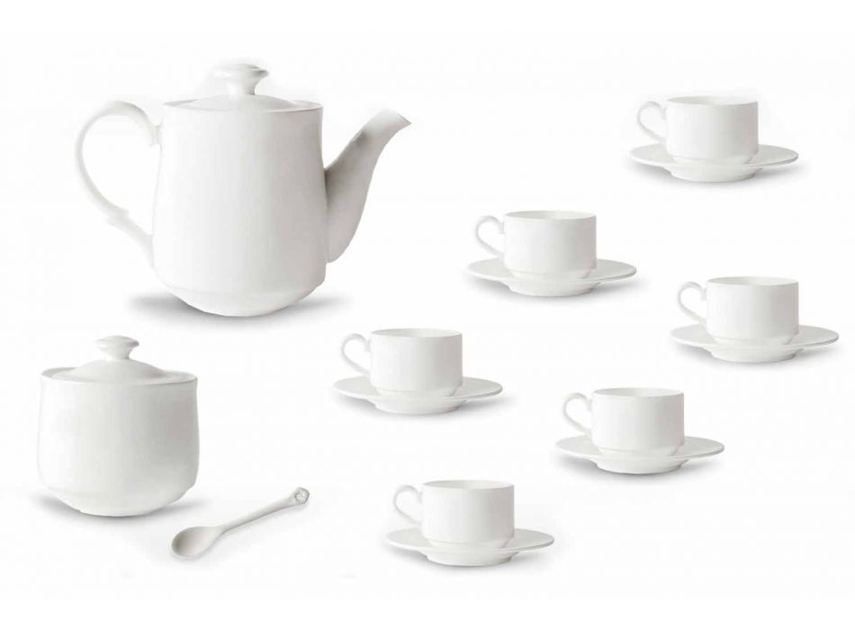 Kaffekoppesæt i hvidt porcelænsdesign, der kan stables, 15 stykker - Samantha Viadurini
