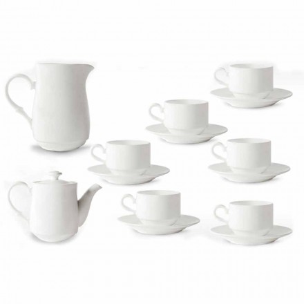 Hvid porcelæn Cappuccino Cups Service 14 morgenmadsstykke - Samantha Viadurini