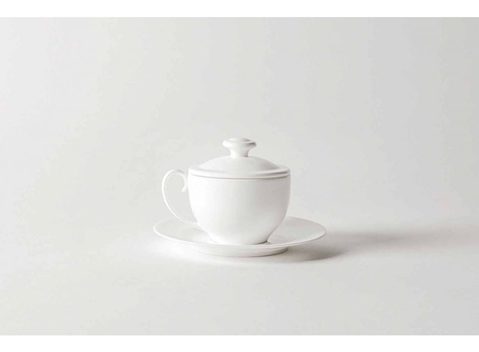 Hvid porcelæn te koppsæt 21 stykker med låg - Samantha Viadurini