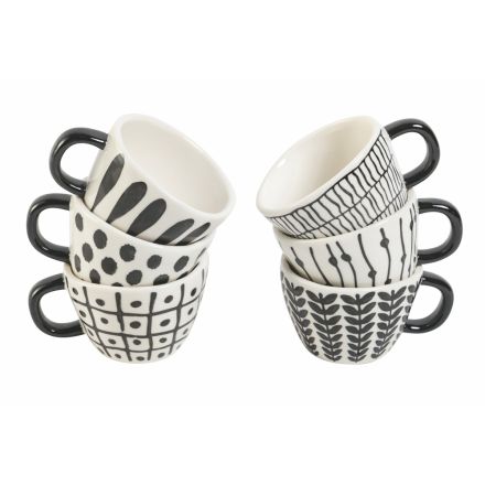 Kaffekopper i stentøj med sorte stammedekorationer 12 stykker - Tribu Viadurini