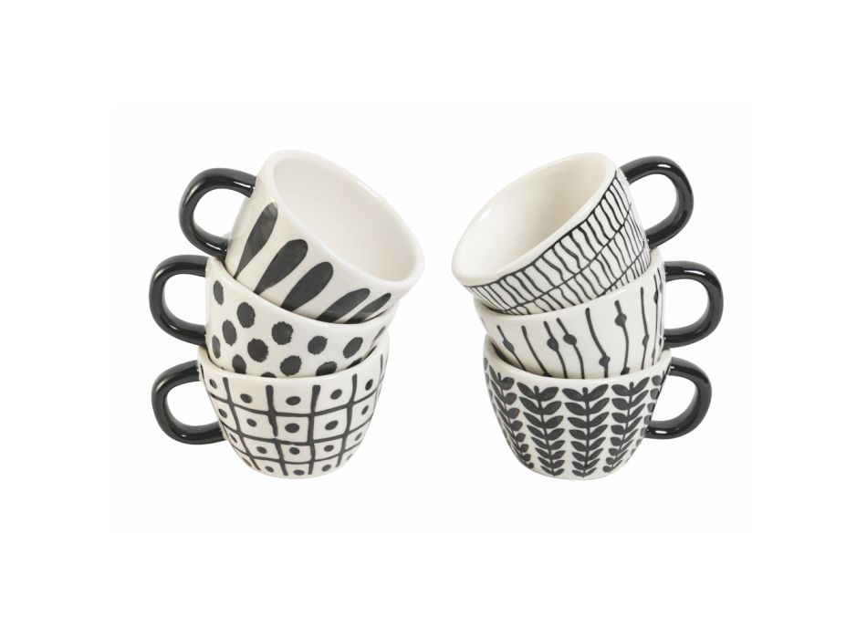 Kaffekopper i stentøj med sorte stammedekorationer 12 stykker - Tribu Viadurini