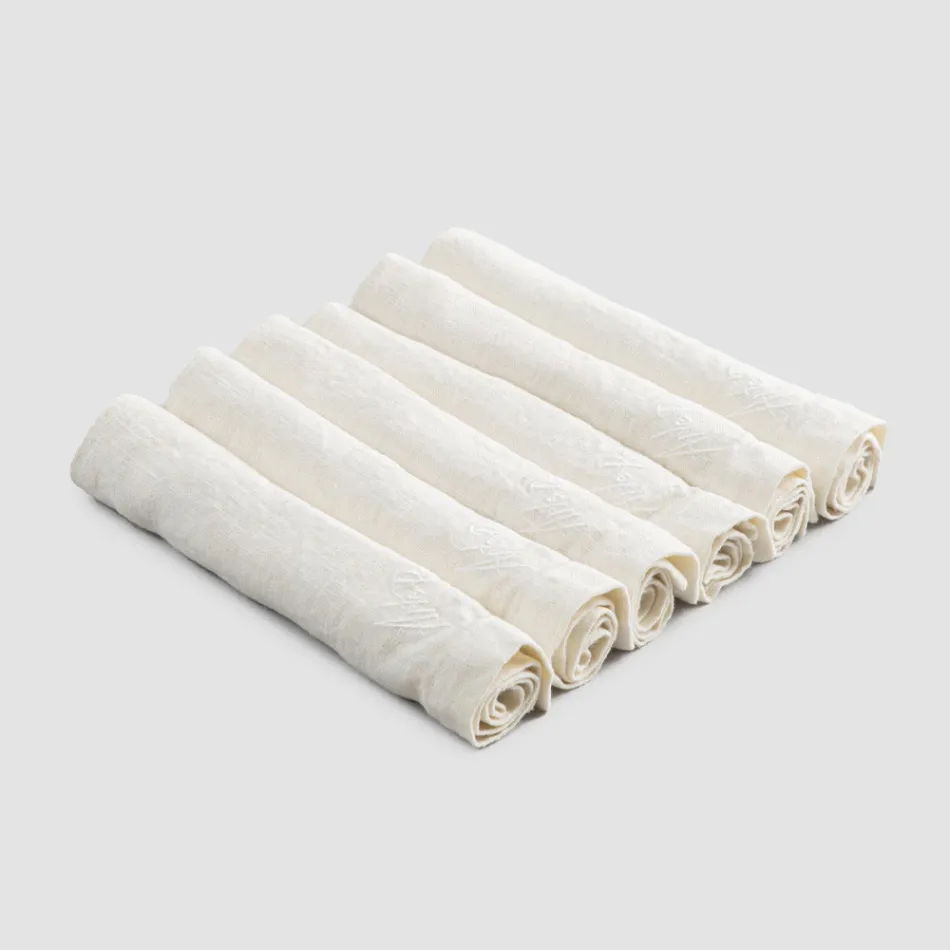 Elegant servietservice i linned med foldkant, 6 farvede stykker - Onestini Viadurini