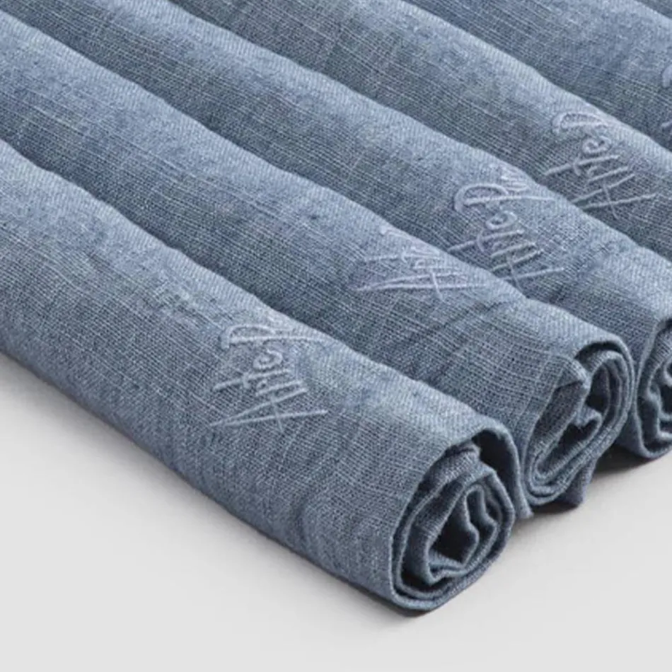 Elegant servietservice i linned med foldkant, 6 farvede stykker - Onestini Viadurini