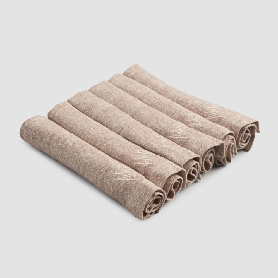 Elegant servietservice i linned med foldkant, 6 farvede stykker - Onestini Viadurini