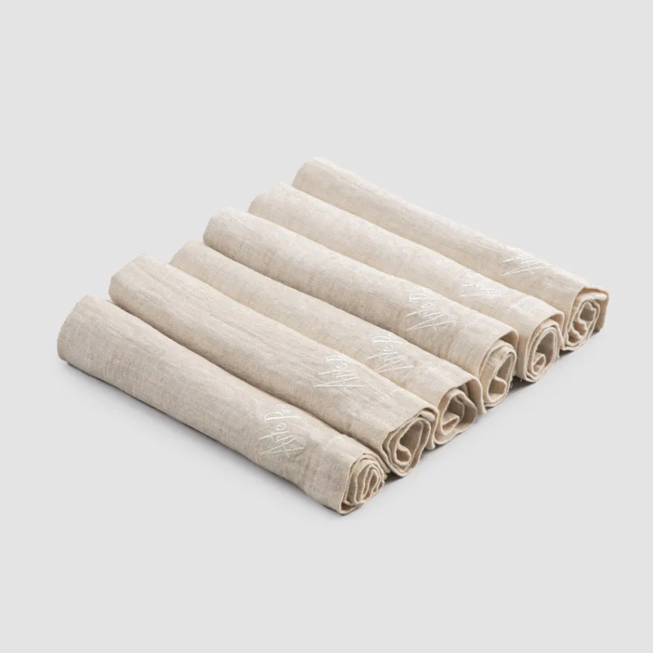 Elegant servietservice i linned med foldkant, 6 farvede stykker - Onestini Viadurini