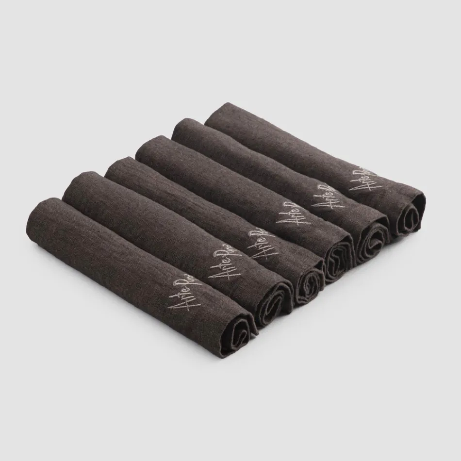 Elegant servietservice i linned med foldkant, 6 farvede stykker - Onestini Viadurini