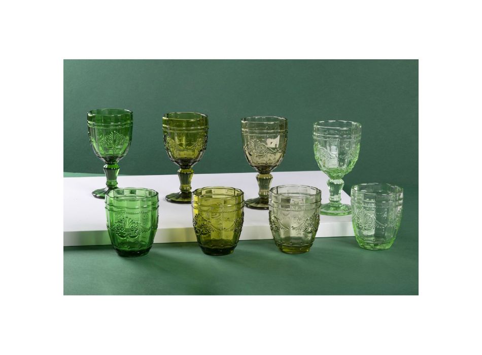 Sæt med 12 vandglas 265 ml i glas med arabesk dekoration - arabisk Viadurini