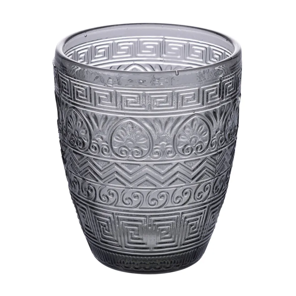 Sæt med 12 vandglas 300 ml i farvet glas og reliefarbejde - Havfrue Viadurini