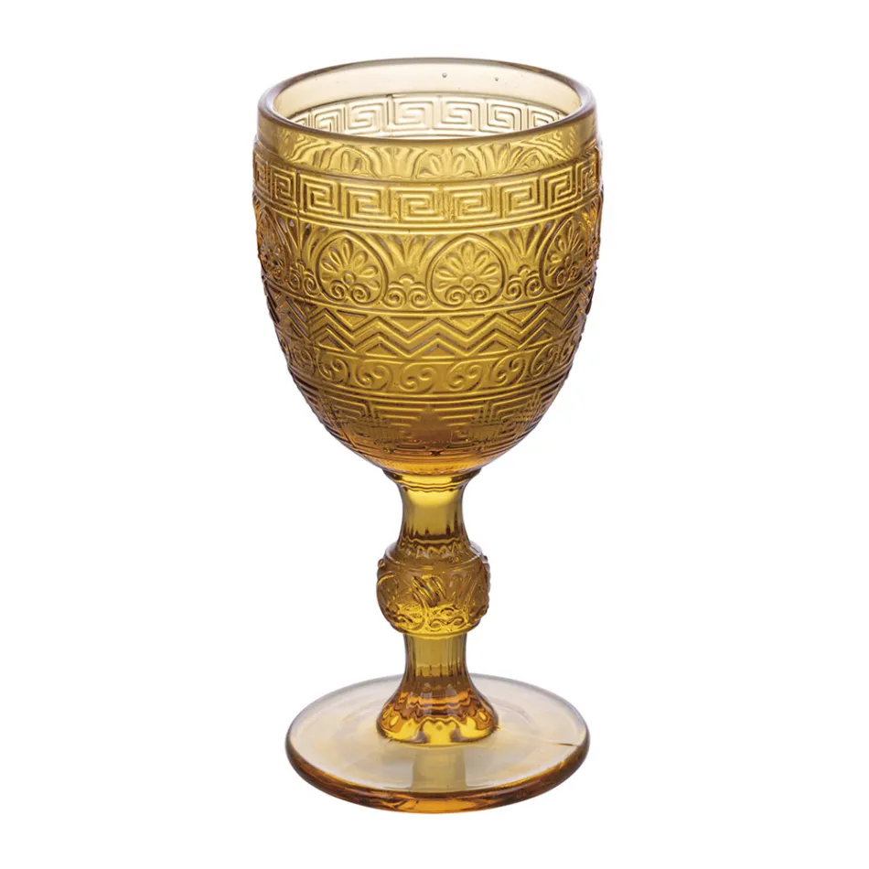 Sæt med 12 bægre 210 ml i farvet glas og reliefarbejde - solnedgang Viadurini