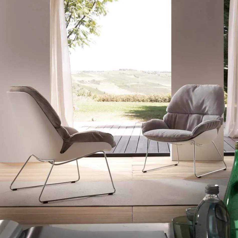 Sæt med 2 lænestole i hvid polypropylen og blød birkegrå hynde Viadurini