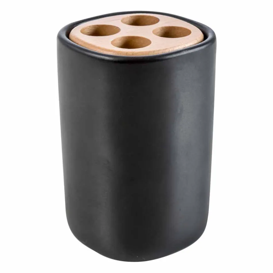 Carsoli keramik og træ moderne badeværelse tilbehør sæt Viadurini