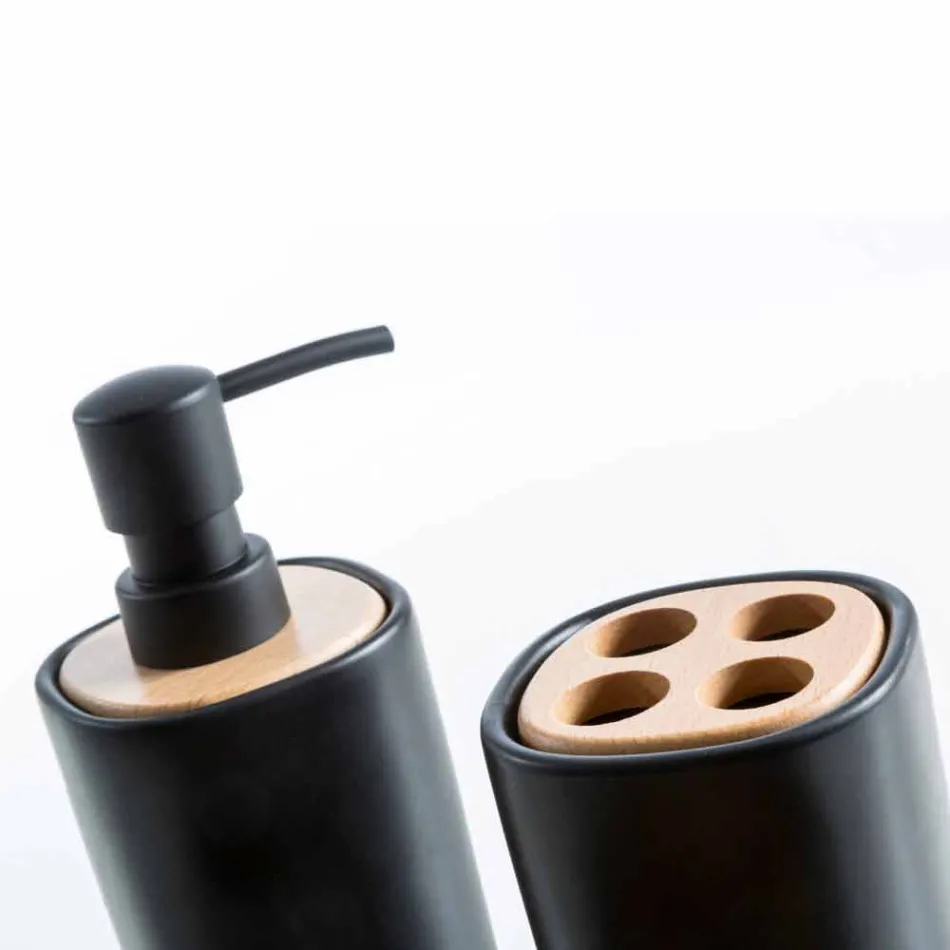 Carsoli keramik og træ moderne badeværelse tilbehør sæt Viadurini